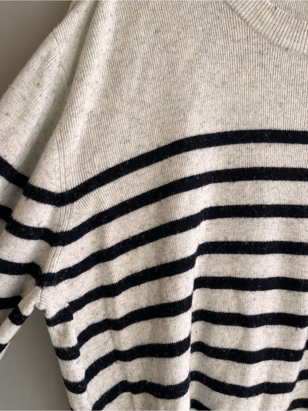 7 For All Mankind Cream and Black Striped Crewneck Sweater Wool Blend XL - Picture 4 of 7